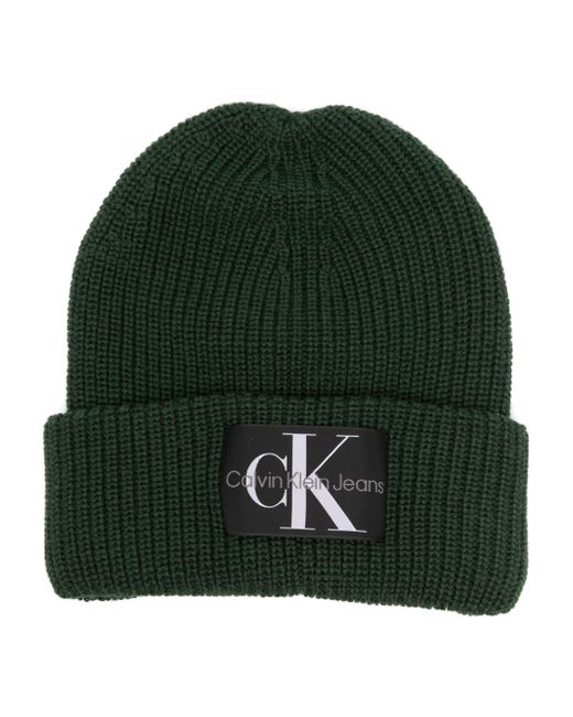 Calvin Klein Jeans logo-patch knitted beanie