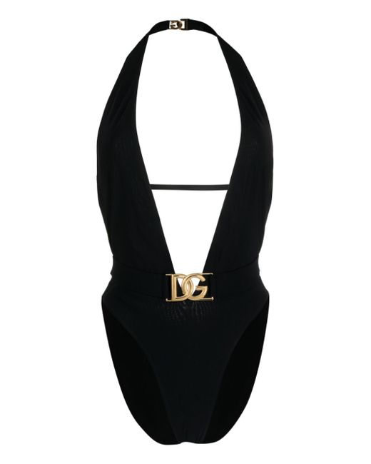 Dolce & Gabbana logo-plaque plunge swimsuit