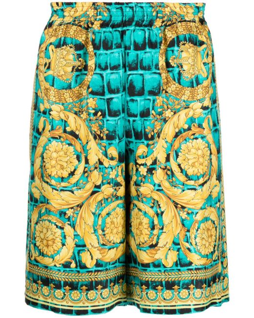 Versace Baroccodile-print silk shorts