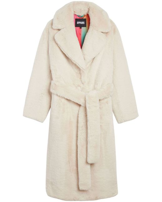 Apparis belted faux-fur midi coat