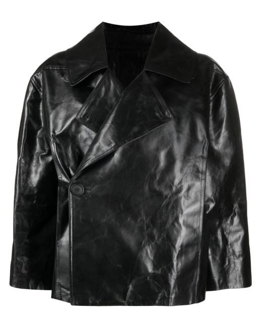 Rick Owens Drella crinkled leather cropped jacket