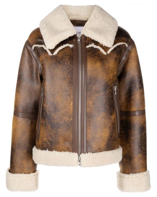 Stand Studio faux-shearling trim zip-up jacket