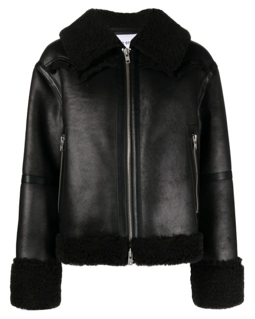 Stand Studio faux-shearling trim zip-up jacket