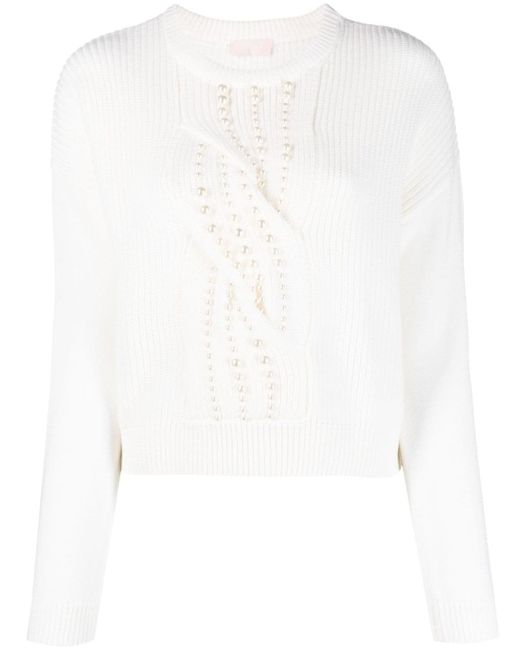 Liu •Jo pearl-embellished cable-knit jumper