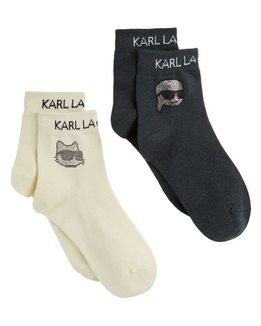 Karl Lagerfeld crystal-embellished fine-knit socks pack of two