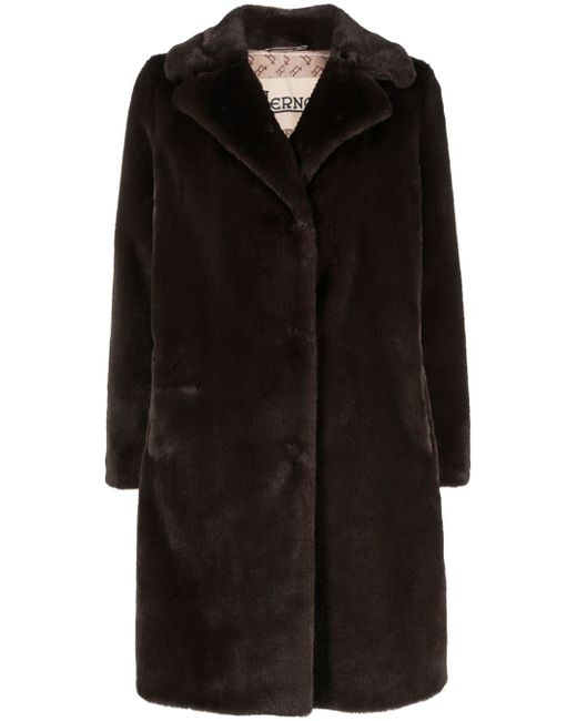 Herno faux-fur single-breasted coat