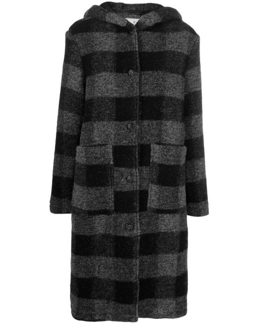 Woolrich checked hooded wool-blend coat