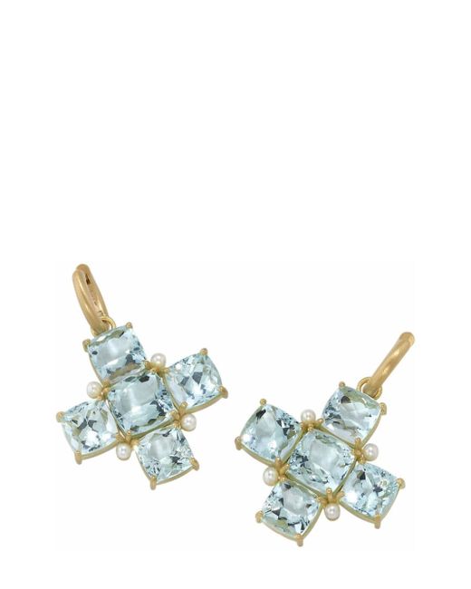 Irene Neuwirth 18kt yellow One-Of-A-Kind aquamarine pearl drop earrings