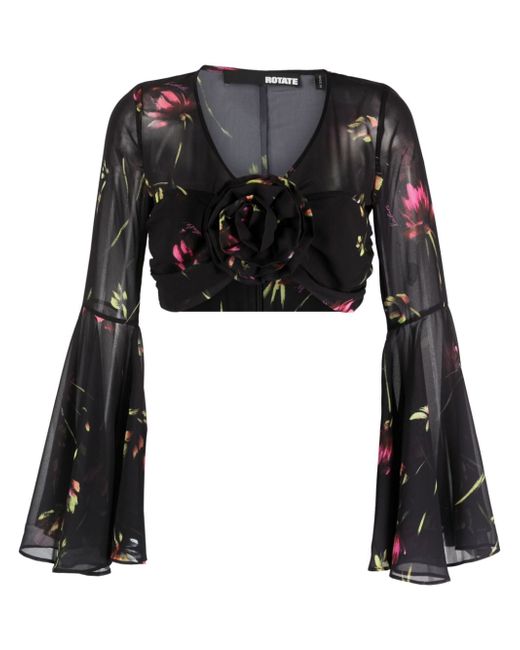 Rotate semi-sheer floral-print cropped blouse