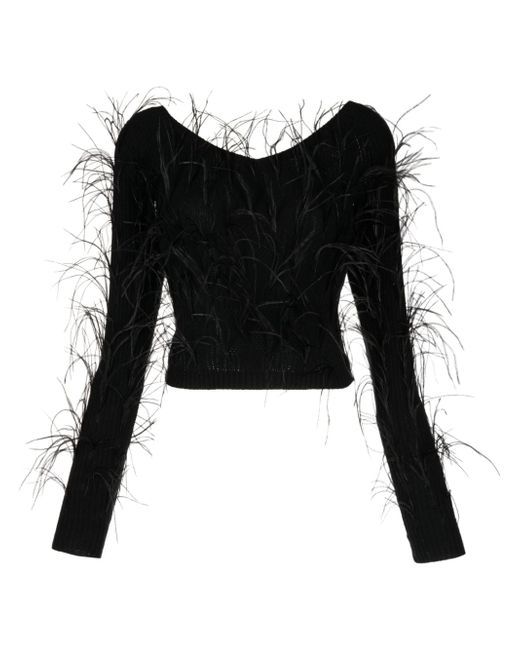 Cult Gaia ostrich-feather V-neck blouse