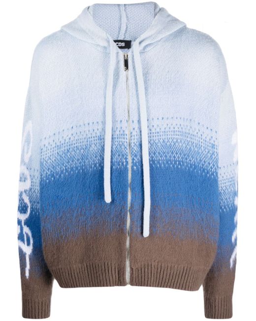Gcds patterned-jacquard brushed zip-up hoodie