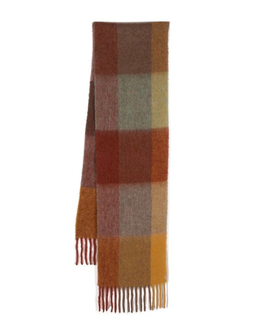 Woolrich check-pattern fringe-detailing scarf