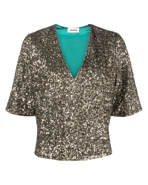 Zadig & Voltaire sequin-embellished short-sleeved blouse