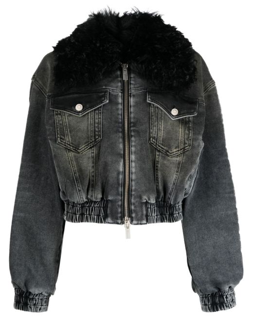 Blumarine oversized-collar zip-up denim jacket