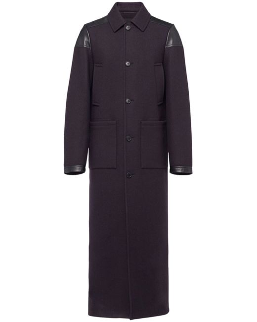 Prada leather-trim wool maxi coat