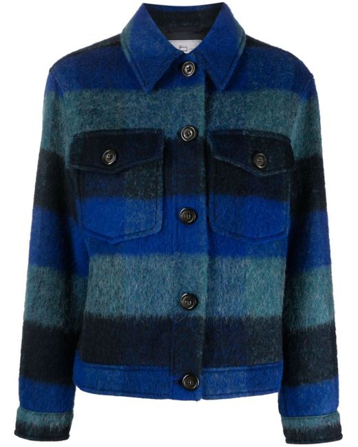 Woolrich fringed checked shirt jacket