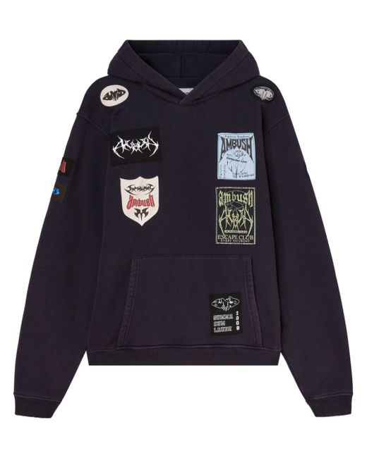 Ambush logo-patchwork cotton hoodie