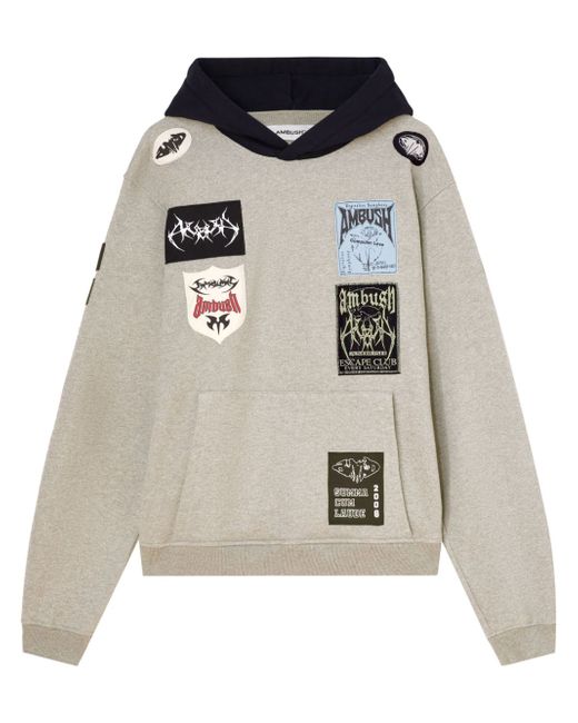 Ambush logo-patchwork cotton hoodie