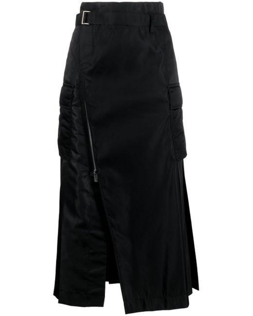 Sacai ruffle-trim asymmetric pleated midi skirt