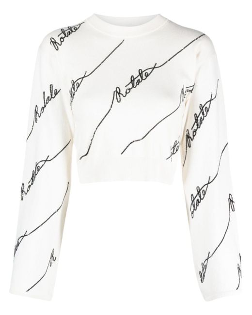 Rotate logo-sequin fine-ribbed cropped jumper