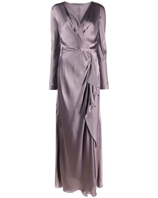 Alberta Ferretti long-sleeved satin wrap dress