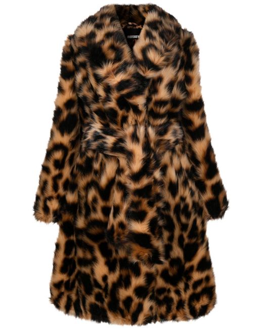Rotate belted leopard-print faux-fur coat