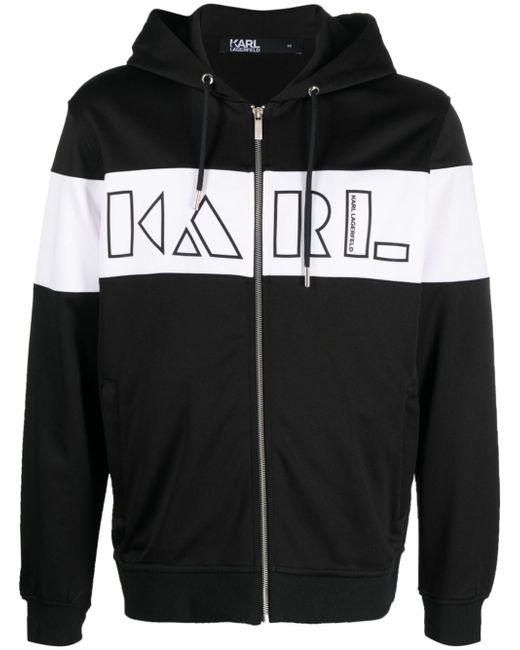 Karl Lagerfeld logo-print zip-up cotton hoodie