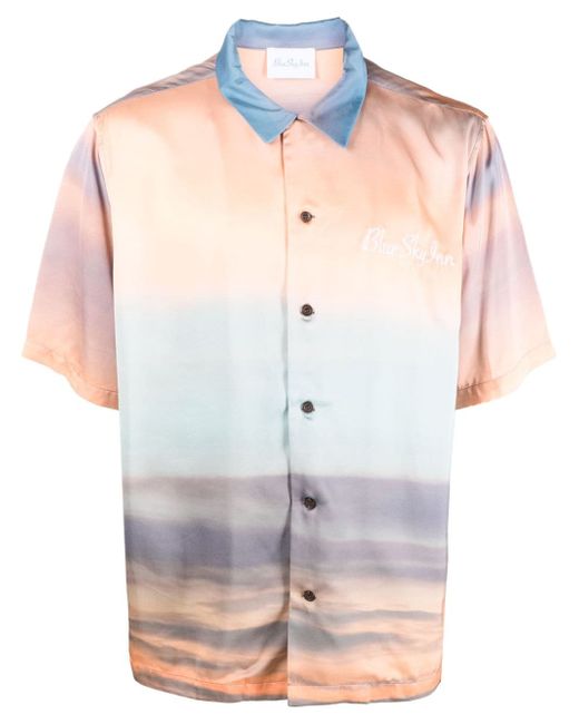 Blue Sky Inn sunrise-print short-sleeve satin shirt