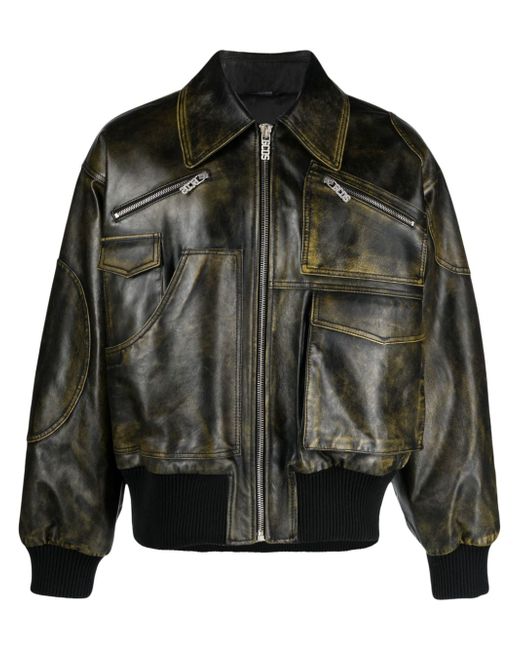 Gcds Workwear Rub-Off leather bomber jacket