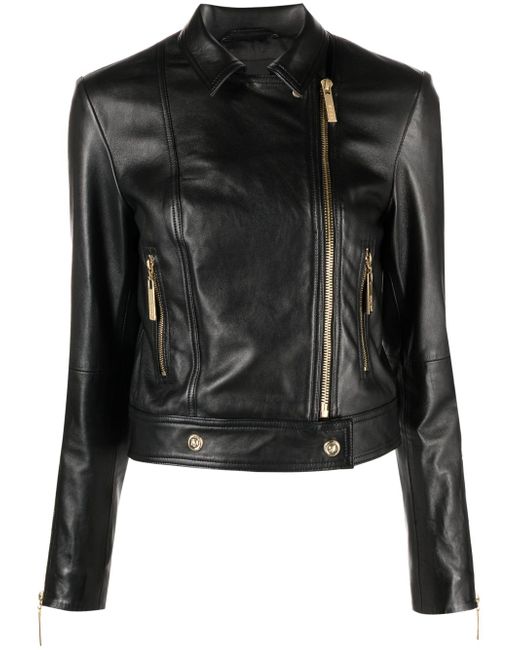 Just Cavalli logo-patch leather jacket