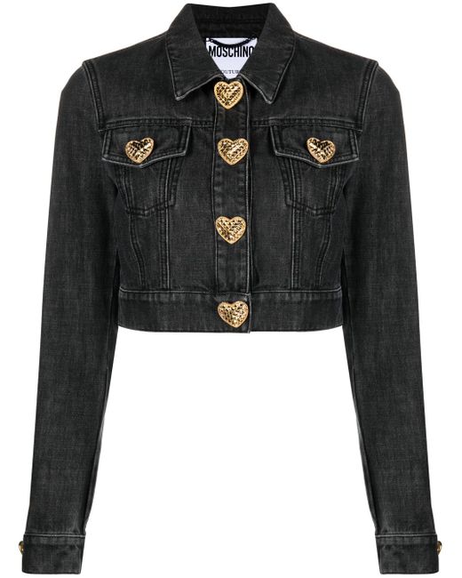 Moschino heart-shaped-buttons denim cropped jacket