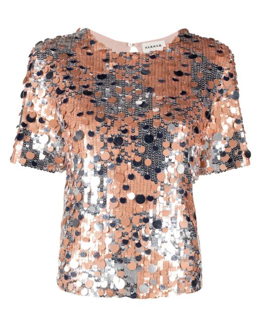 P.A.R.O.S.H. sequin-embellished short-sleeve blouse