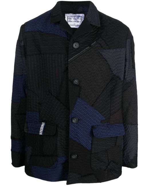 By Walid patchwork striped shirt jacket