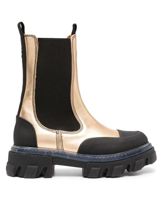Ganni metallic-leather chunky Chelsea boots