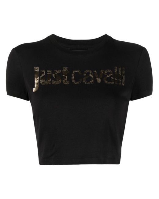 Just Cavalli logo-print cropped T-shirt
