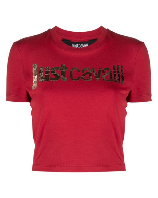 Just Cavalli logo-print cropped T-shirt