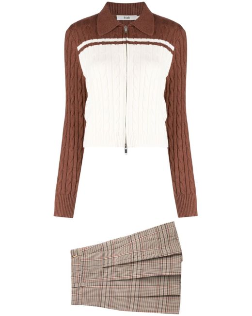 b+ab cable-knit plaid-check skirt set