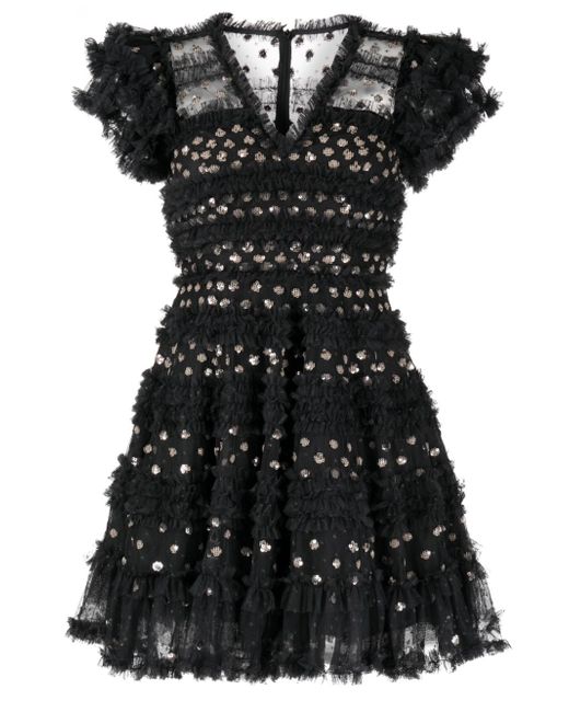needle & thread Vivian sequin-embellished ruffled minidress