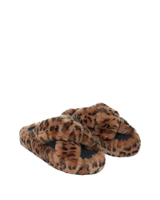 Apparis Biba faux-fur leopard-print crossover slippers