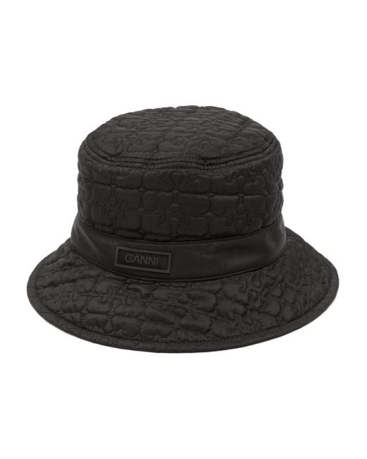 Ganni logo-patch quilted bucket hat