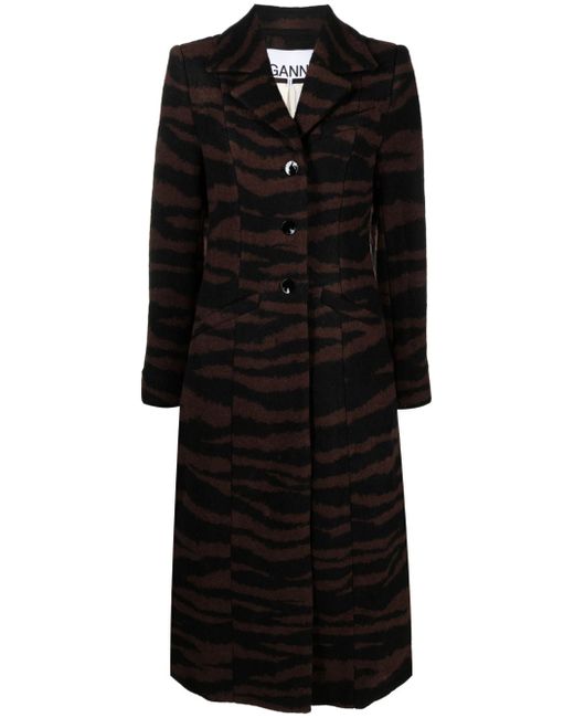 Ganni leopard-jacquard long coat