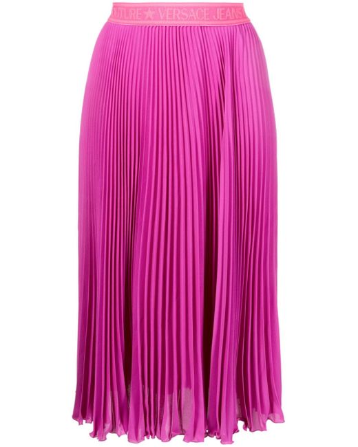 Versace Jeans Couture pleated logo-waistband midi skirt