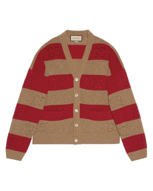 Gucci GG-perforated striped cardigan