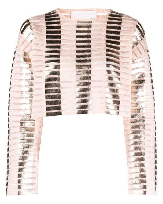 Genny foiled-finish striped cropped top