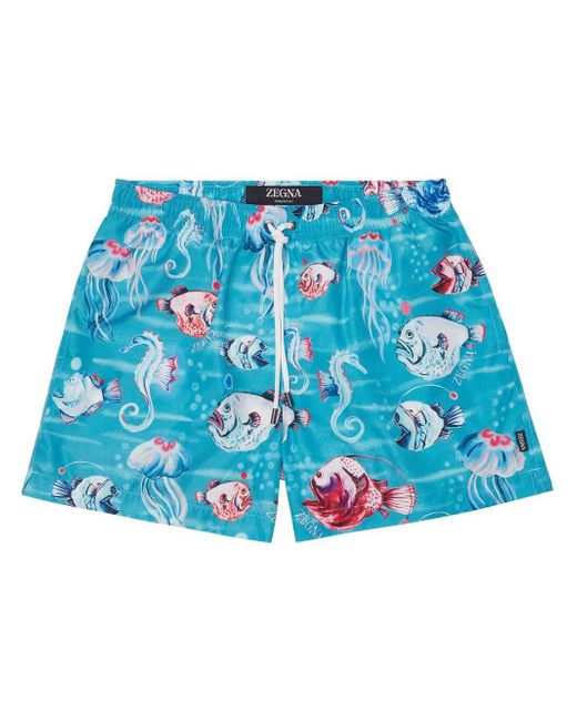Z Zegna graphic-print swim shorts