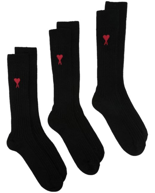 AMI Alexandre Mattiussi intarsia-knit logo socks pack of three