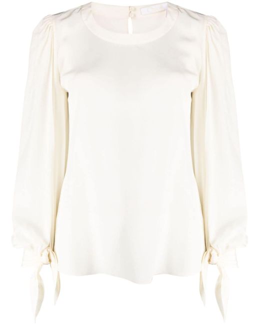 Chloé puff-sleeve organic silk blouse
