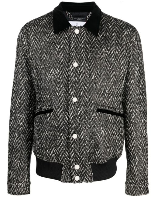 Philipp Plein herringbone-pattern wool bomber jacket
