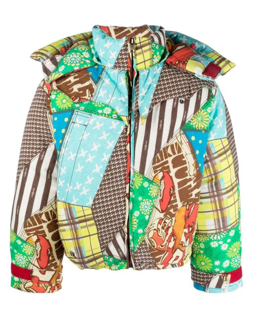 Erl patchwork-pattern padded hooded jacket