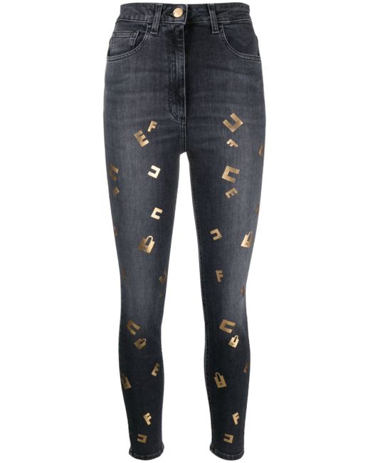 Elisabetta Franchi logo-lettering high-rise skinny jeans